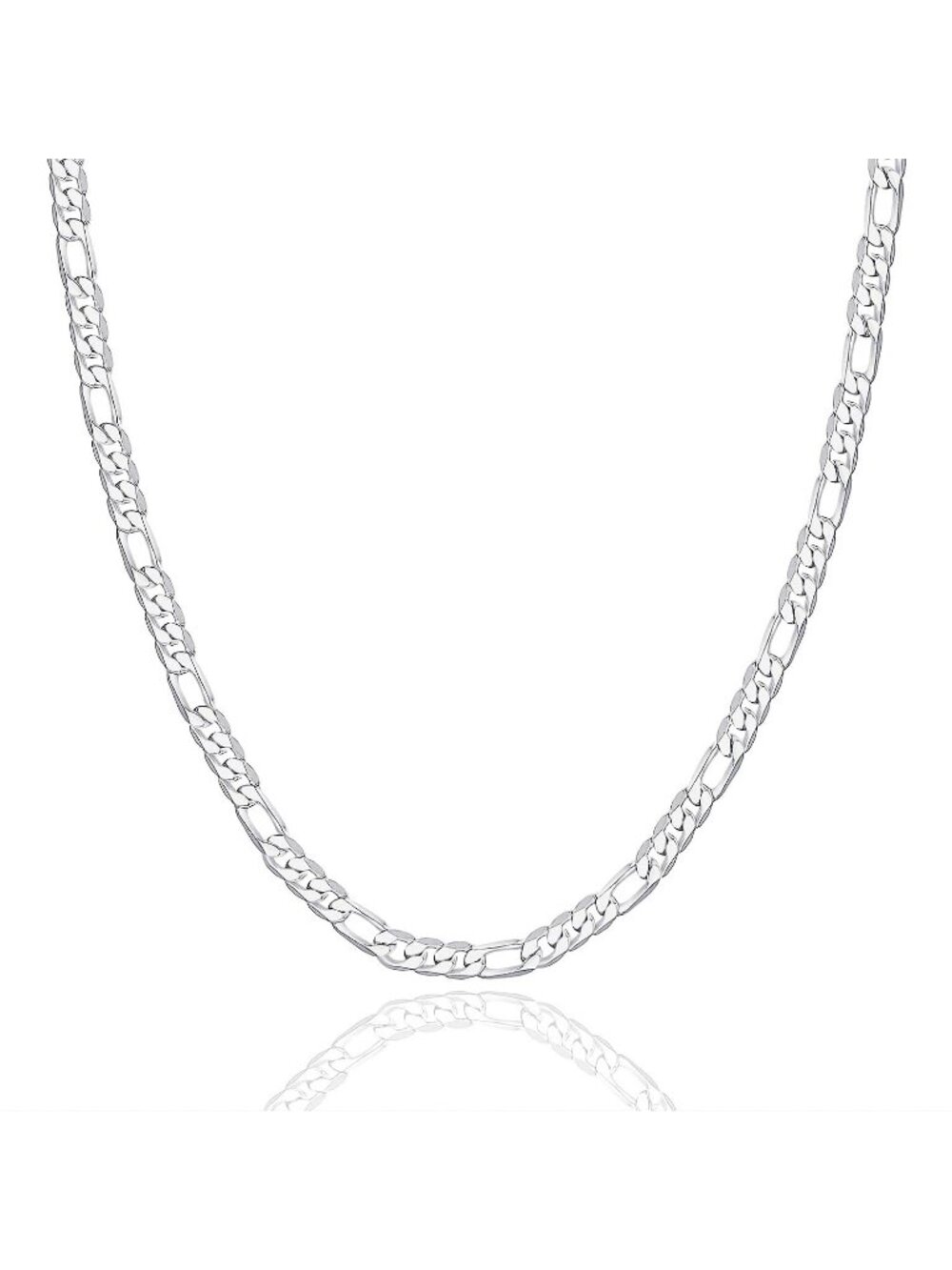 Unisex Sterling Silver 5mm Length 30 Inch 925  Figaro Chain Waterproof Necklace